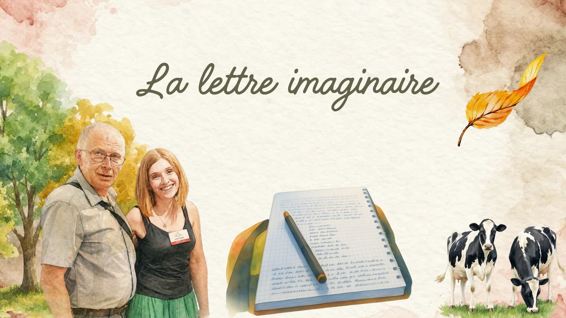 Portrait d'Anaïs Sanchez avec son père et carnet ouvert sur la lettre imaginaire.